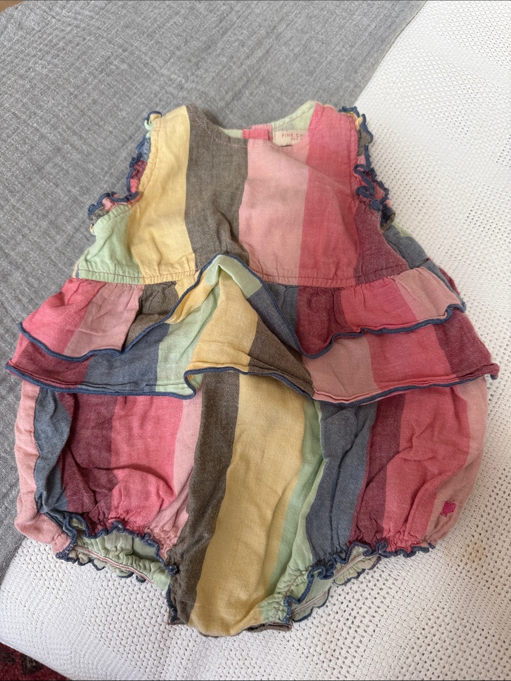 Pink Chicken Multicolor Striped Baby One-Piece - Pink, Yellow, Blue, Green, Gray